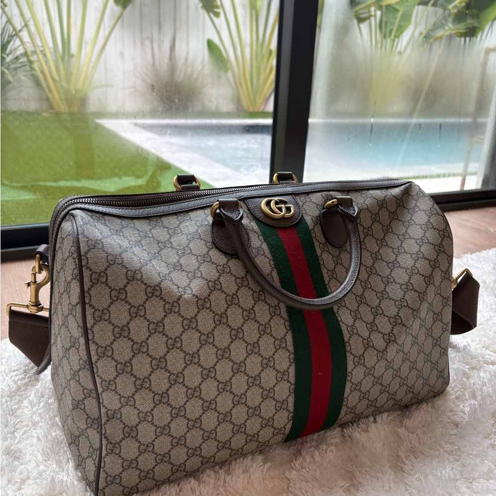 Gucci Duffle Bag - Gucci Beige and Brown Monogram Duffel Bag - Picture 1 of 10